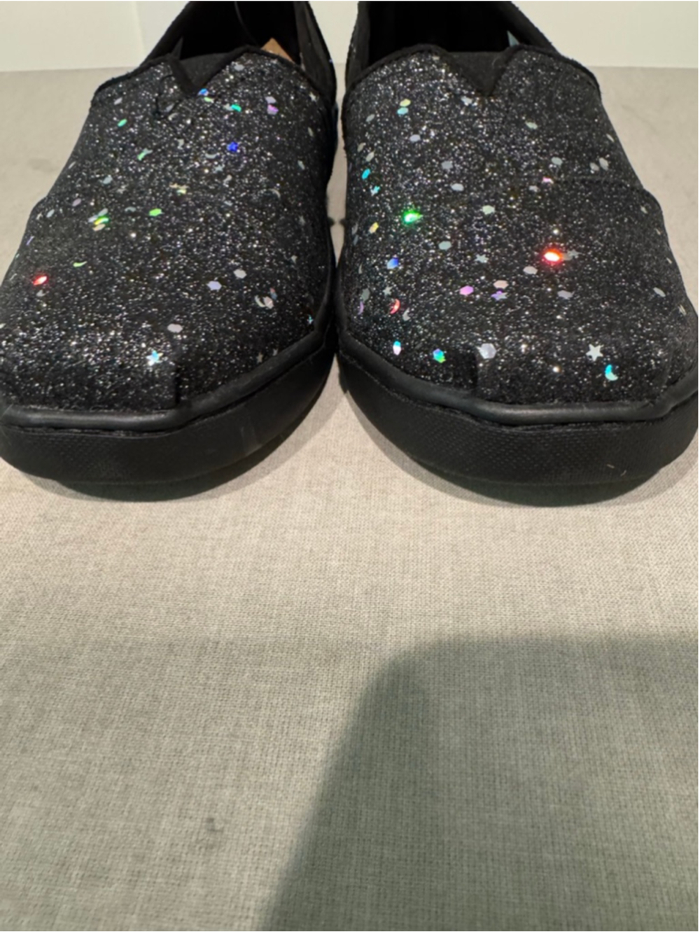 Girls TOMS Black Cosmic Glitter Alpargata Sneakers Size 6 - Picture 2 of 9
